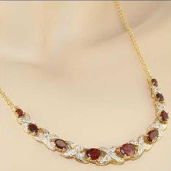 Diamonds and 7.0 CTW Garnet 17 Inch Designer Necklace. - Picture 8 of 8